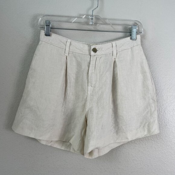 L'agence Womens Size 25 Ivory Linen Blend Pleated Shorts High Waist - Picture 1 of 7